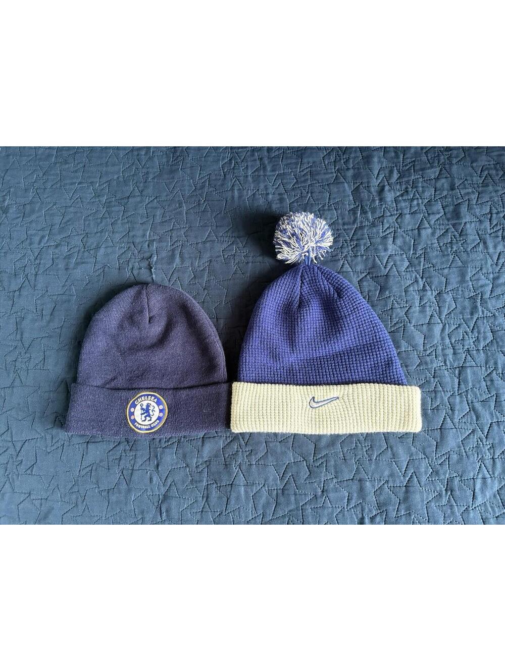 Nike Beanie Hat + Chelsea FC Beanie Bundle Blue Pom Winter Cap Adult OSFA